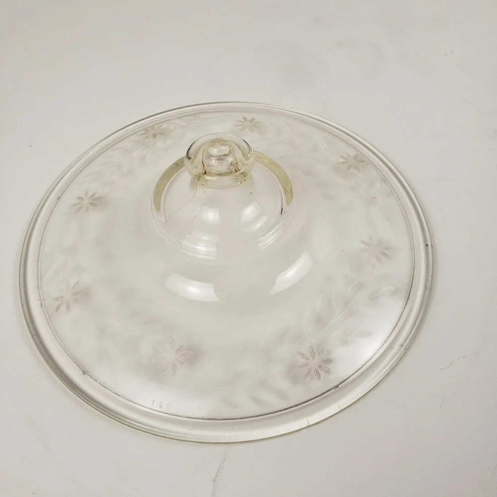 Vintage Pyrex 168 Clear Glass Lid Etched Floral Leaf Replacement 7.5 Inch